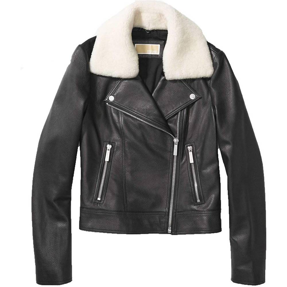 NEW MICHAEL KORS shearling collar leather jacket in black - Picture 3 of 3
